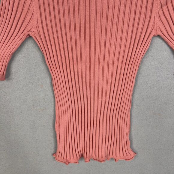 Sundance Shirt Womens Medium Pink Ribbed Henley Lettuce Hem Stretch Organic - Picture 9 of 13